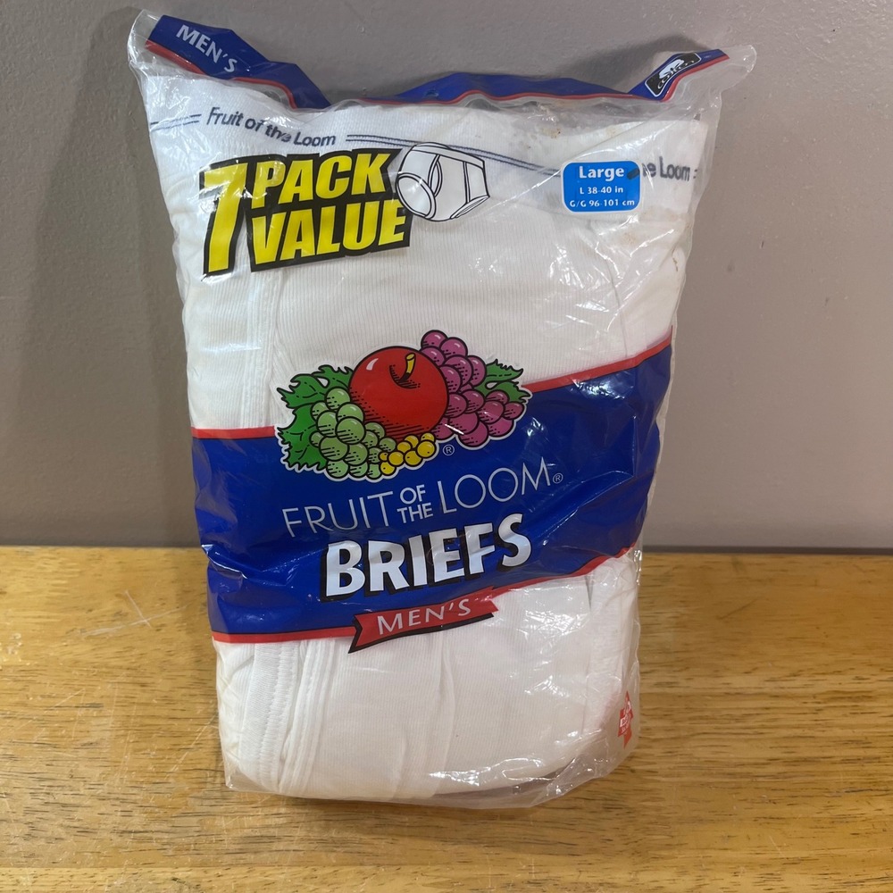 Vtg Fruit of the Loom Mens White Briefs 7 Pack Value Large 38-40 Cotton 2005